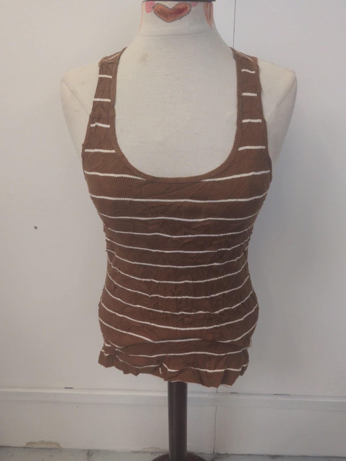 Ladies Primark Size 10 Brown Stripe Sleeveless T-shirt