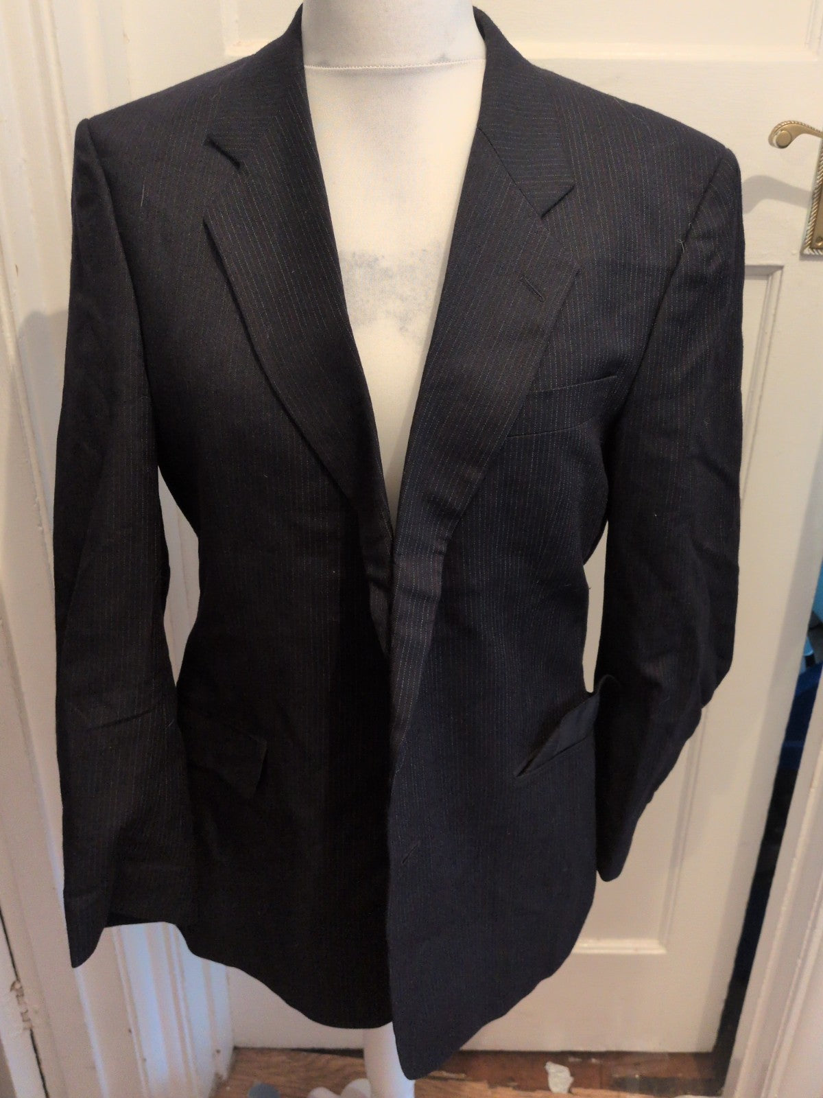 St Micheal 42 Short Navy Pinstripe Lined Padded Suit Jacket