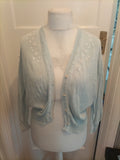 Ladies Giant Frediani Size Small Pale Blue Floral Embroidery Cardigan