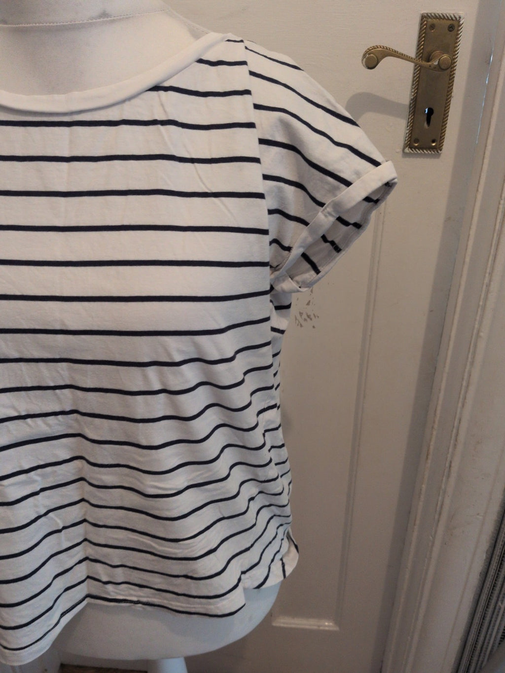 F&F 14 White With Navy Stripe Short Sleeve T-shirt