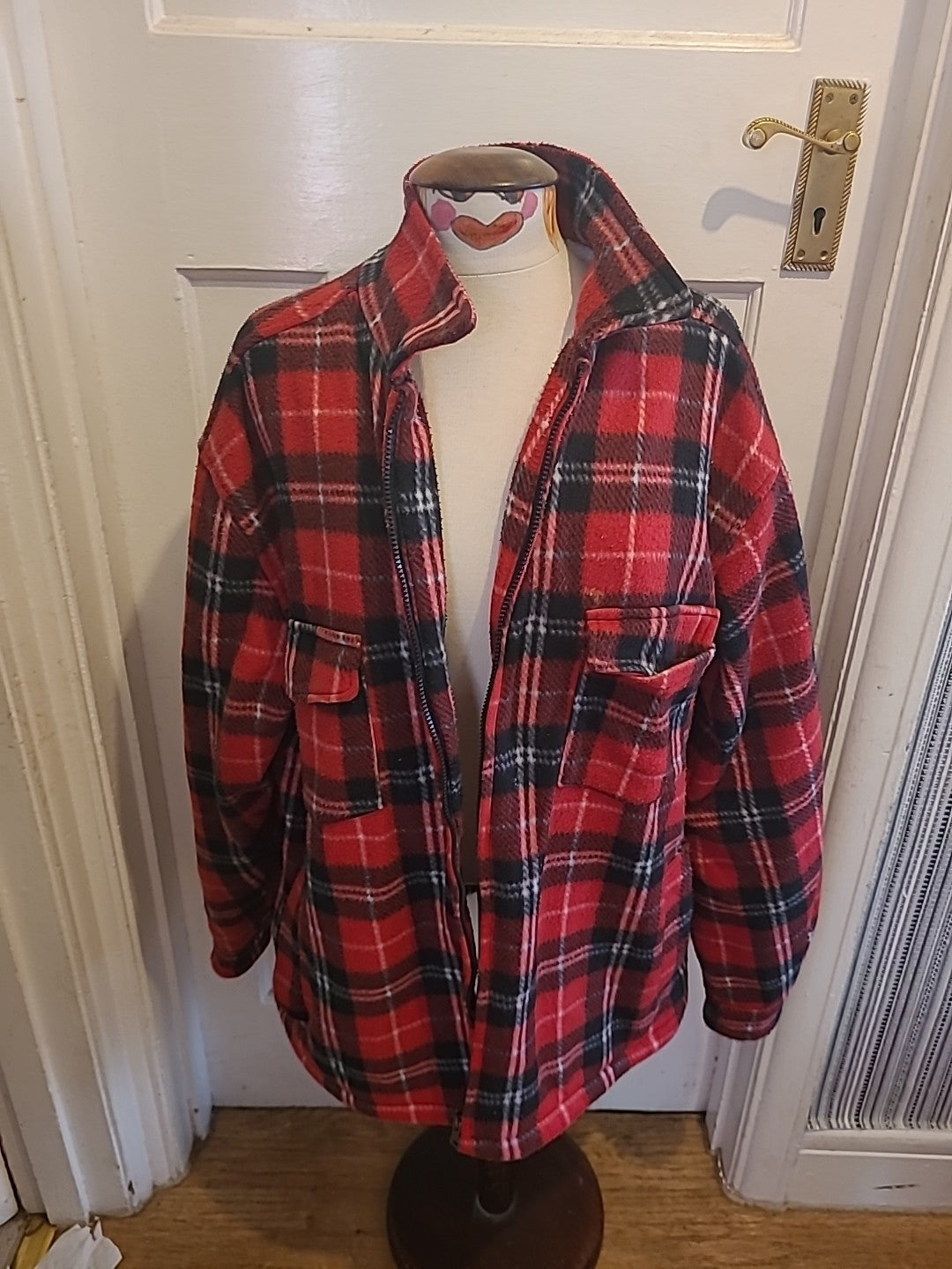 Mens Tom Hagen Size 2xl Red Check Fleece Zip Through