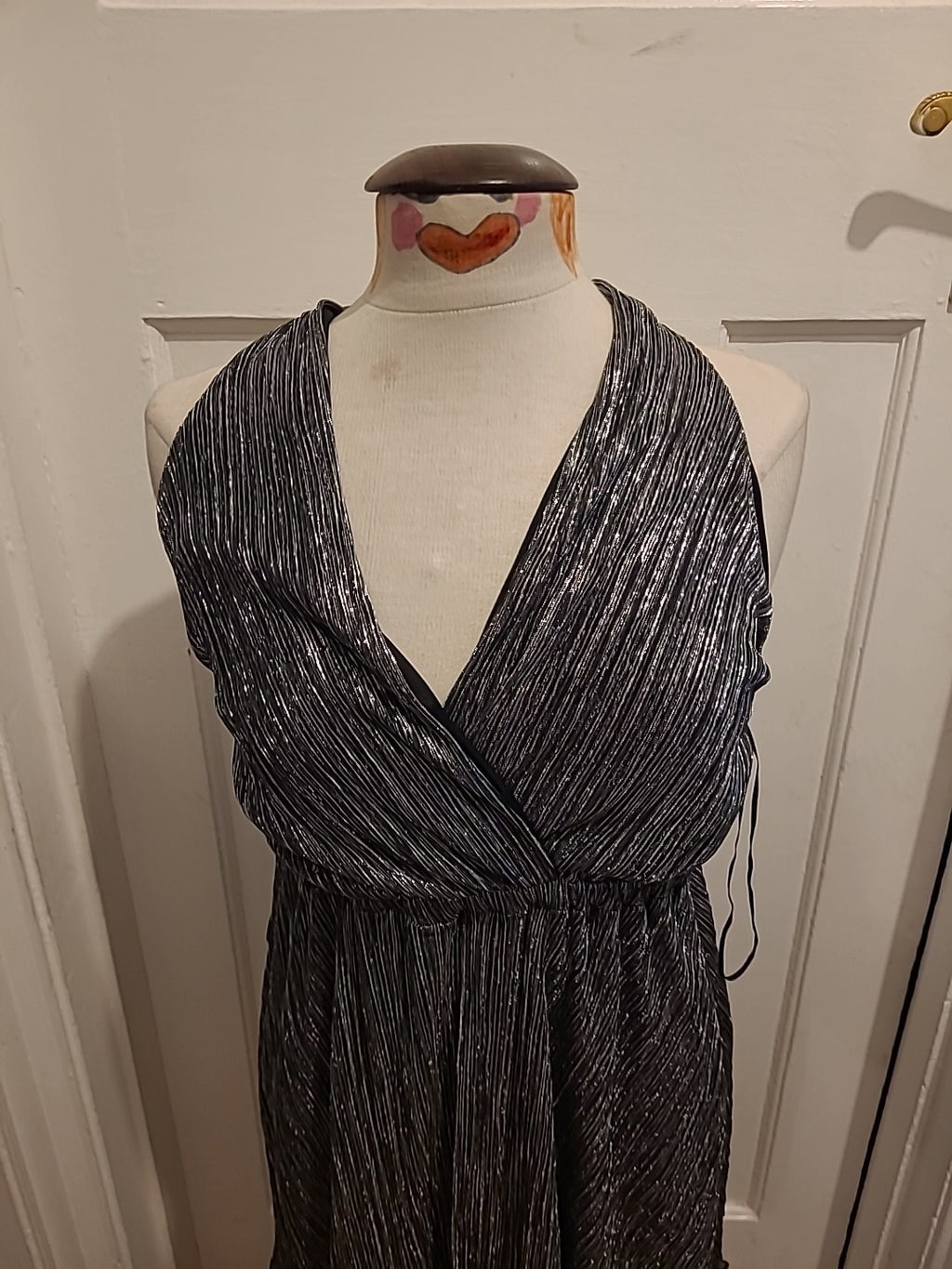 Ladies Miss Selfridge Size 12 Black And Silver Halter Neck Dress