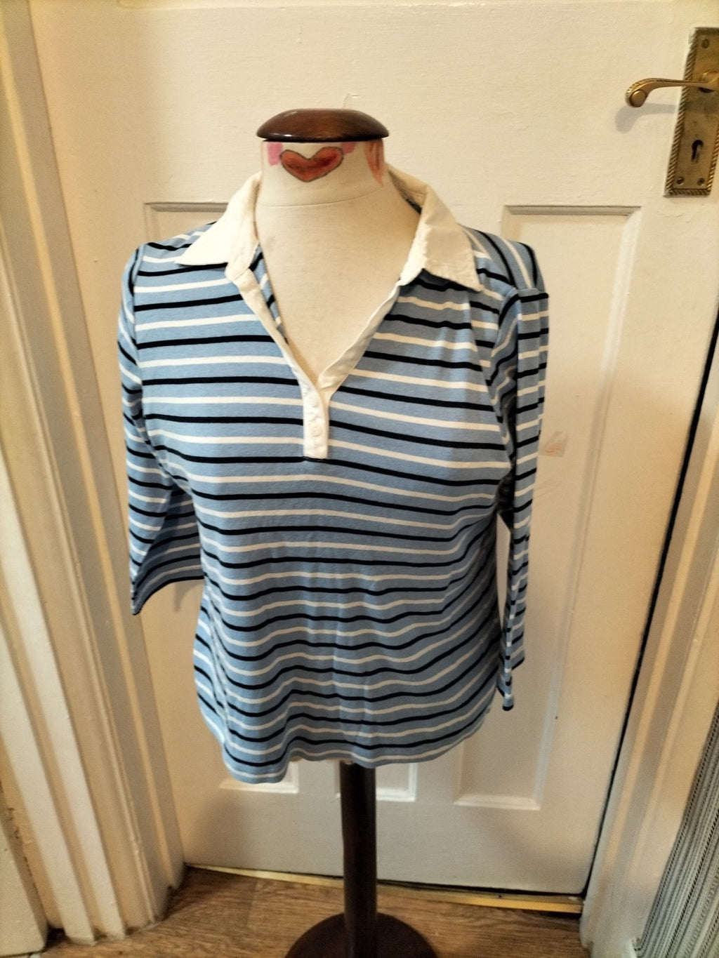 Ladies Maine Size 12 Blue Striped Collared Blouse