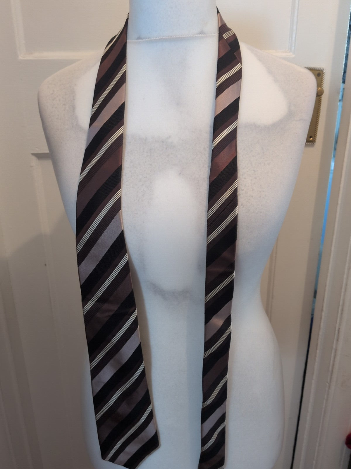 Marks And Spencer Brown Black And White Striped Tie