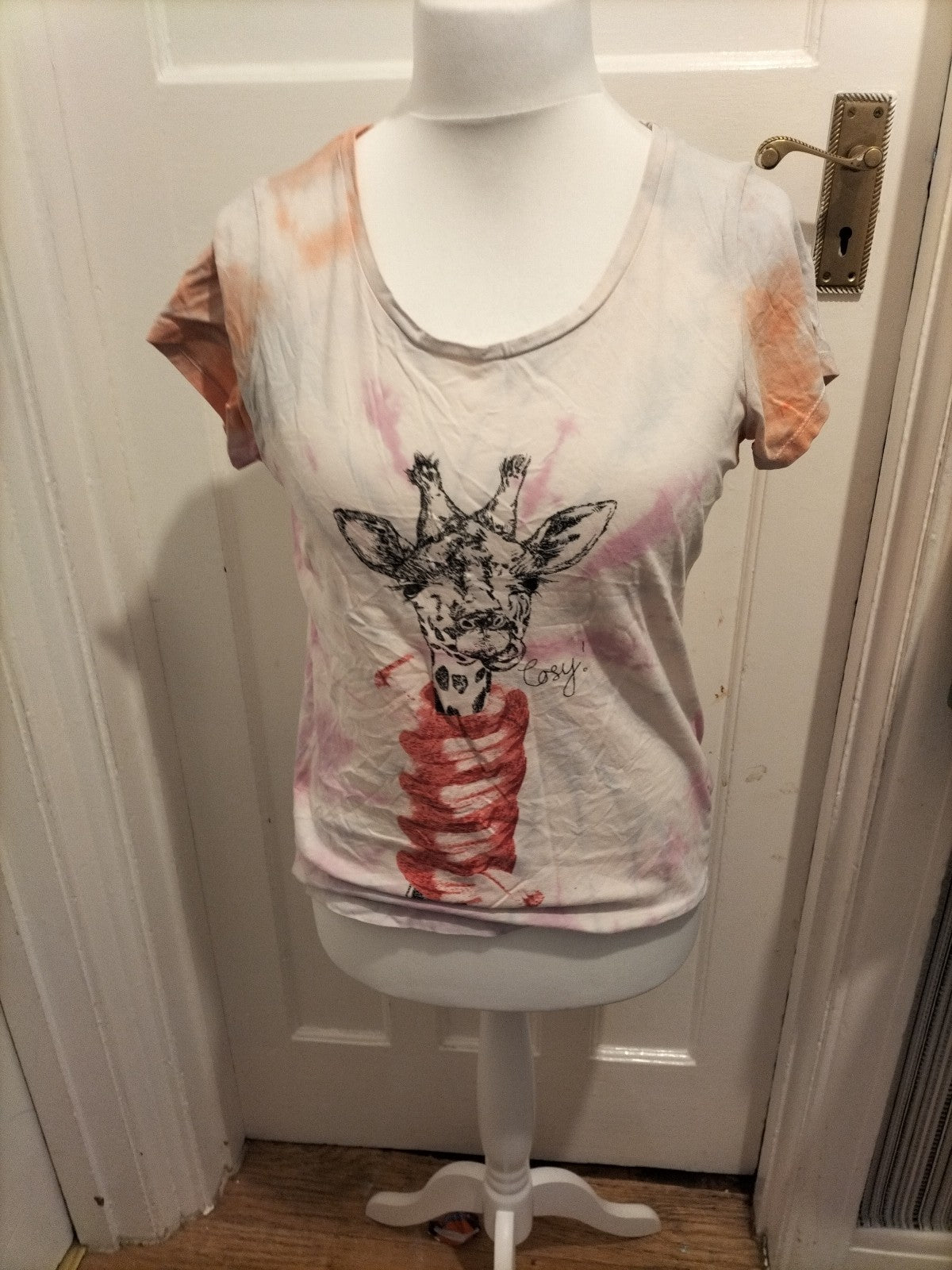 Ladies Next Size Medium Purple/Peach/White Dye Pyjama Top Giraffe
