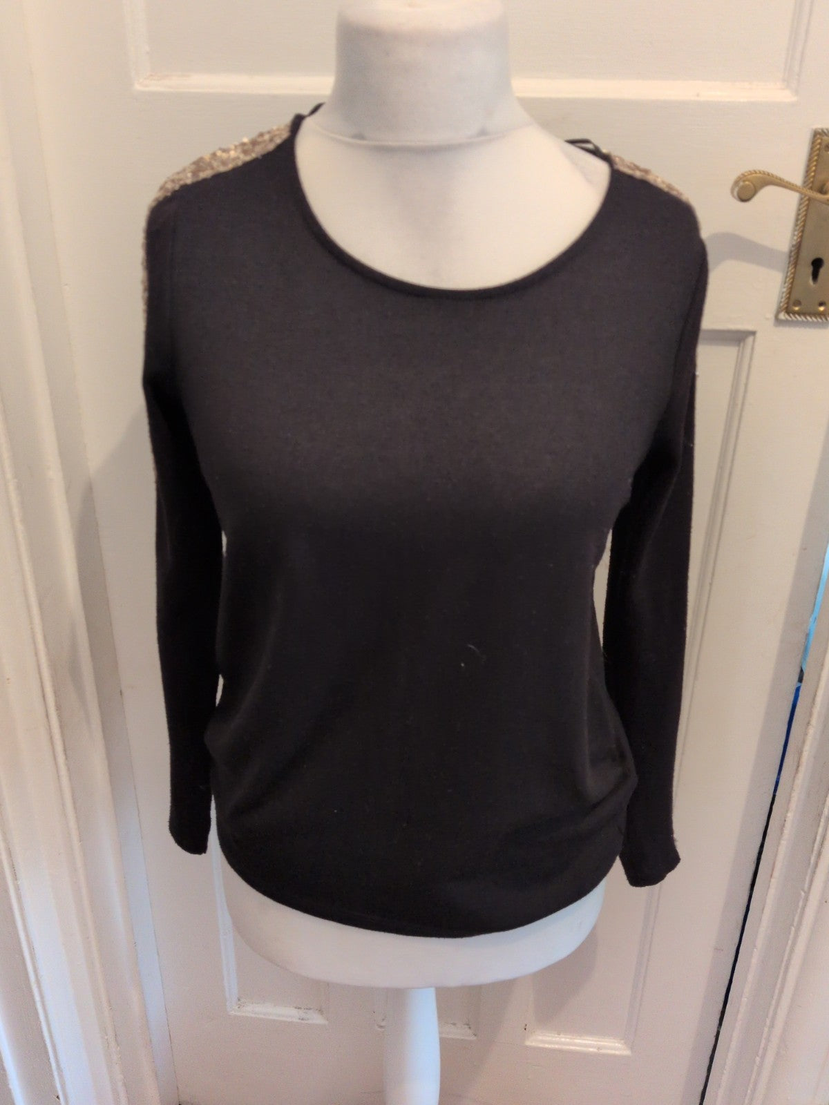 Primark 10 Black With Gold Sequins Long Sleeve Blouse