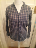 Mens St Micheal Size Small Navy Blue And Beige Check Long Sleeved Shirt