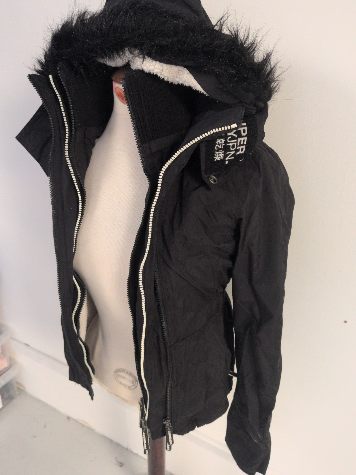 Superdry 2XS Black "Wind Attacker" Fleece Lined Coat