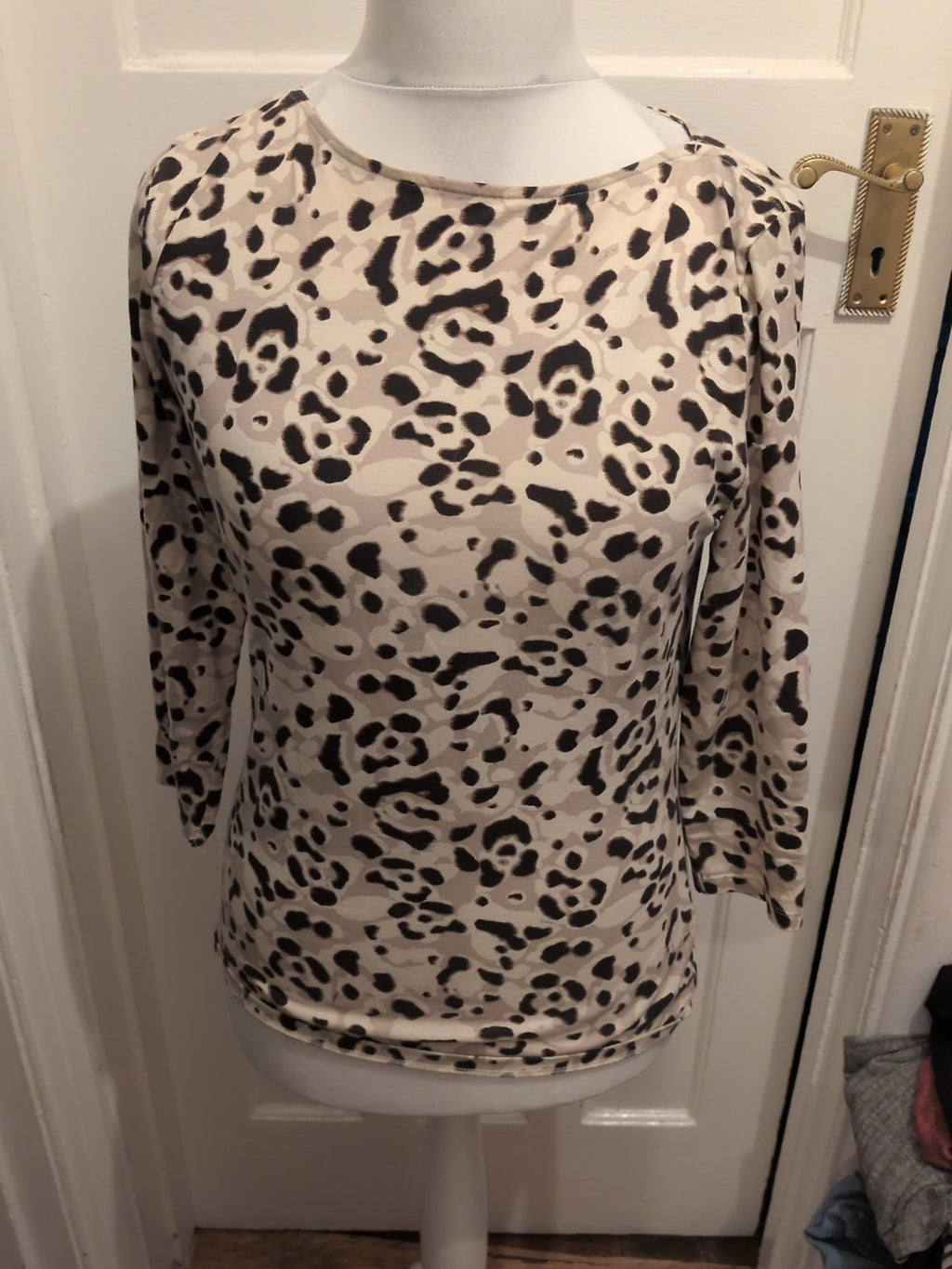 M&S Collection 12 Pale Beige And Black Long Sleeve Blouse