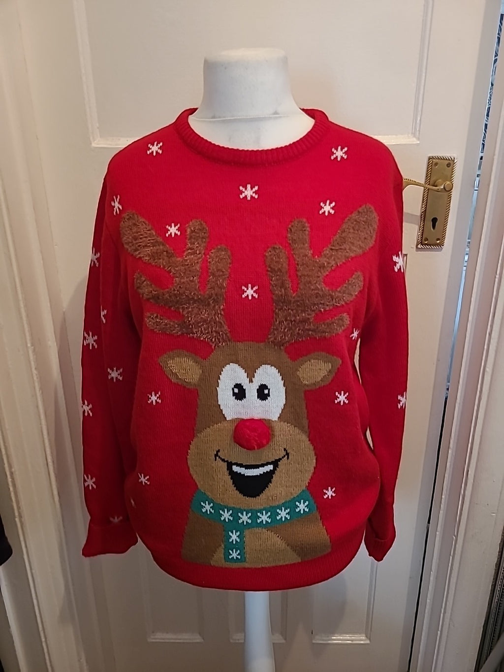 Mens Size Large Red Reindeer Pullover Jumper