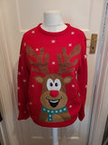 Mens Size Large Red Reindeer Pullover Jumper