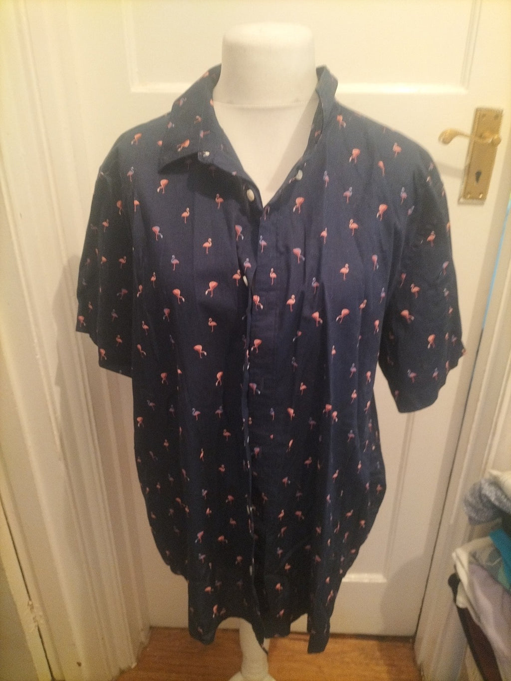 Easy 2XL Navy Flamingo Short Sleeve Shirt
