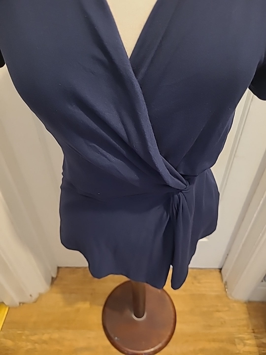 Ladies Kaliko Size 8 Navy Short Sleeved Detailed Blouse
