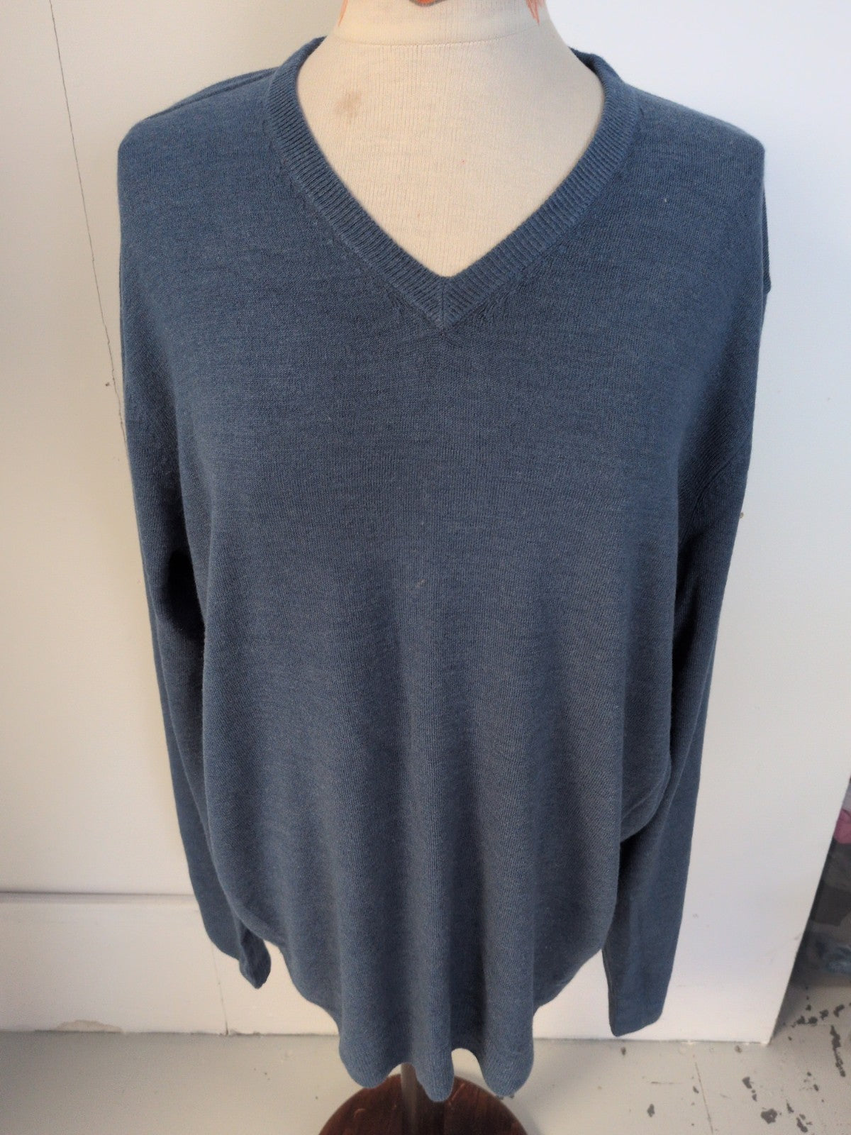 Marks And Spencer 2XL Navy V Neck Cashmilon Jumper Small Mark On Front