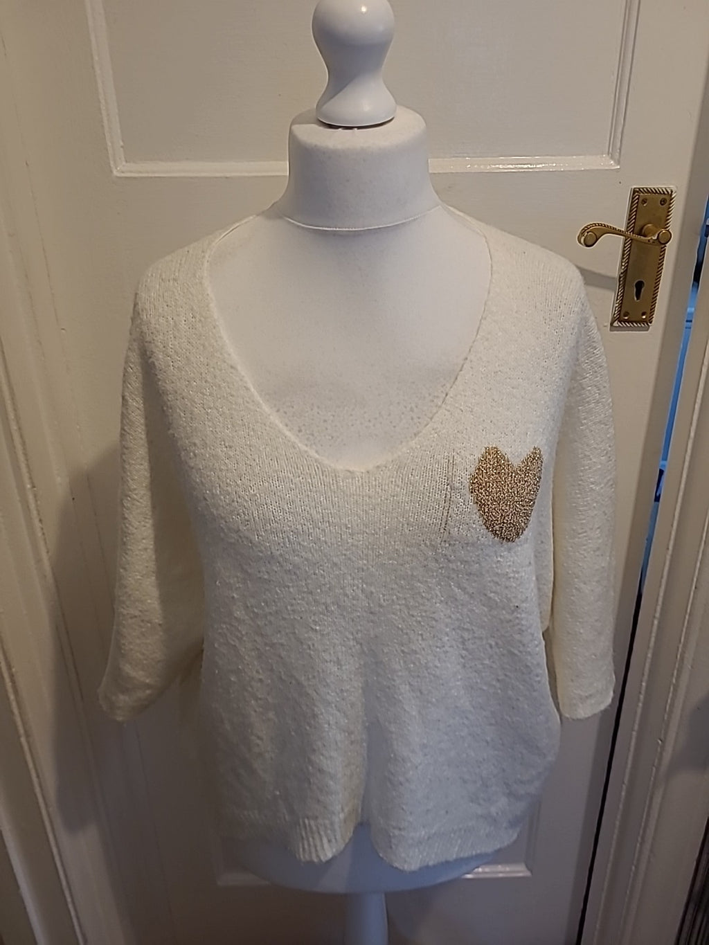 Ladies Size Large Winter White Heart Jumper(bobbled)
