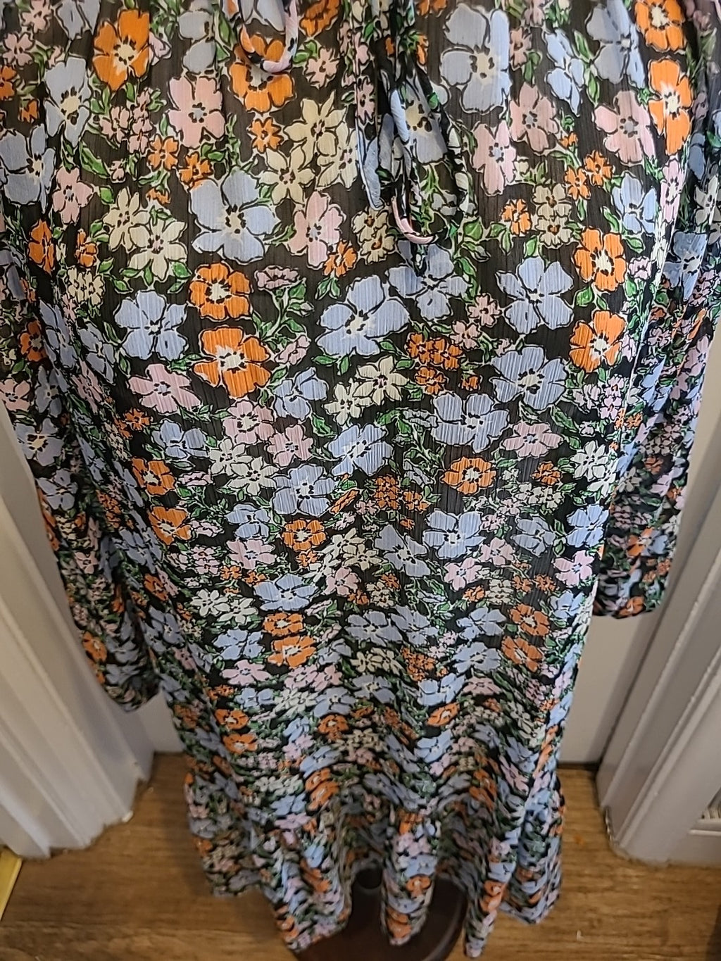 Ladies Peacocks Size 12 Multi Coloured Floral Long Sleeved See Through Dress
