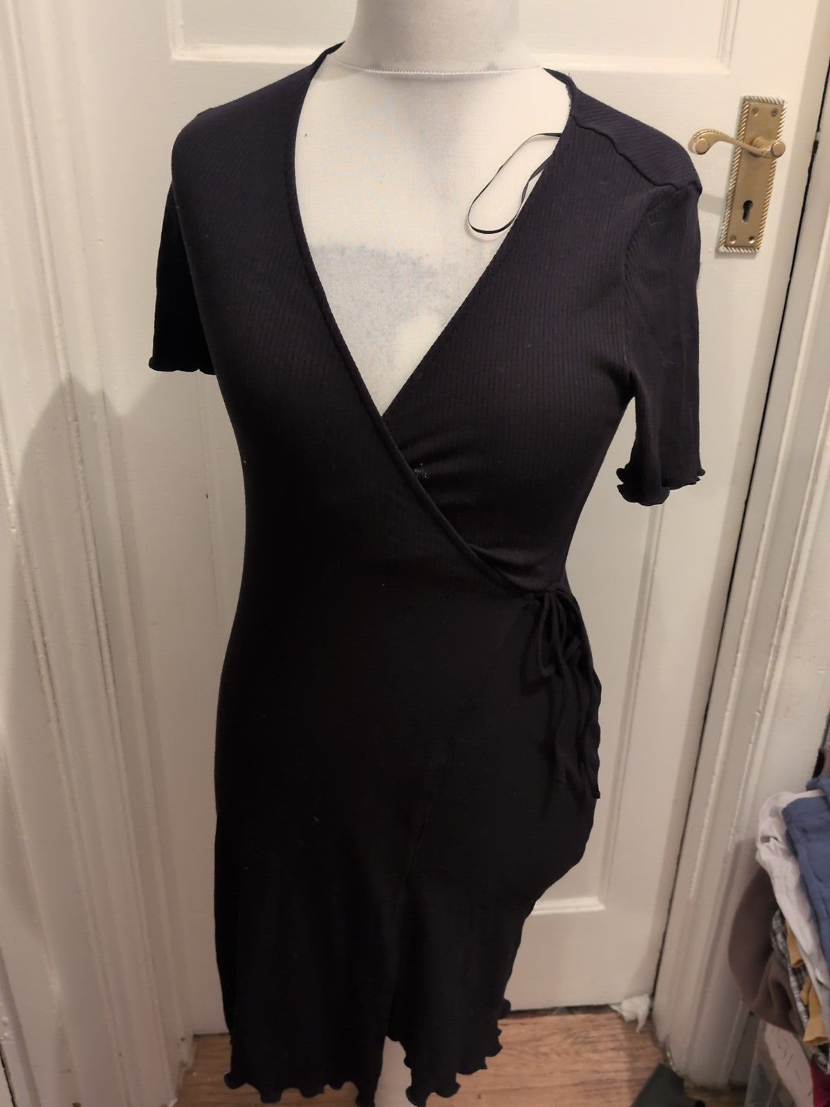 Primark 10 Black Low V Cut Neck Short Sleeve Dress