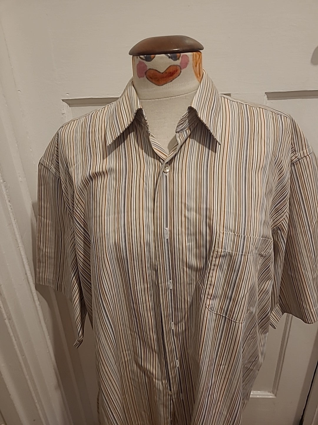 Mens Geoffrey Beene Size 17" Multi Striped Shirt Short Sleeve
