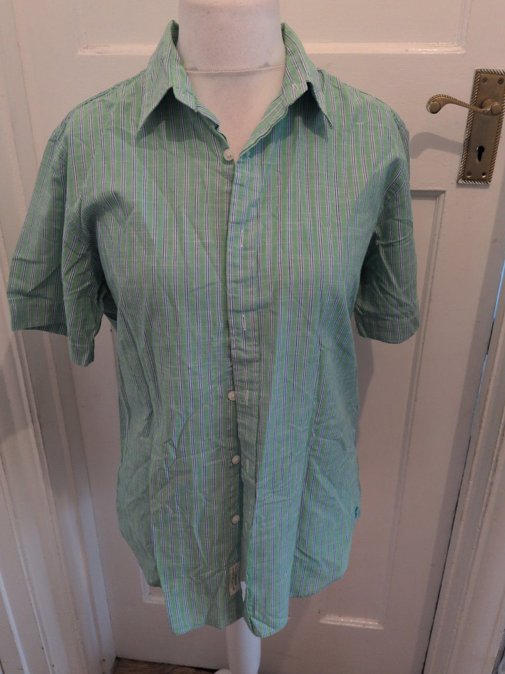 Club Room Medium Green Stripe Short Sleeve Shirt