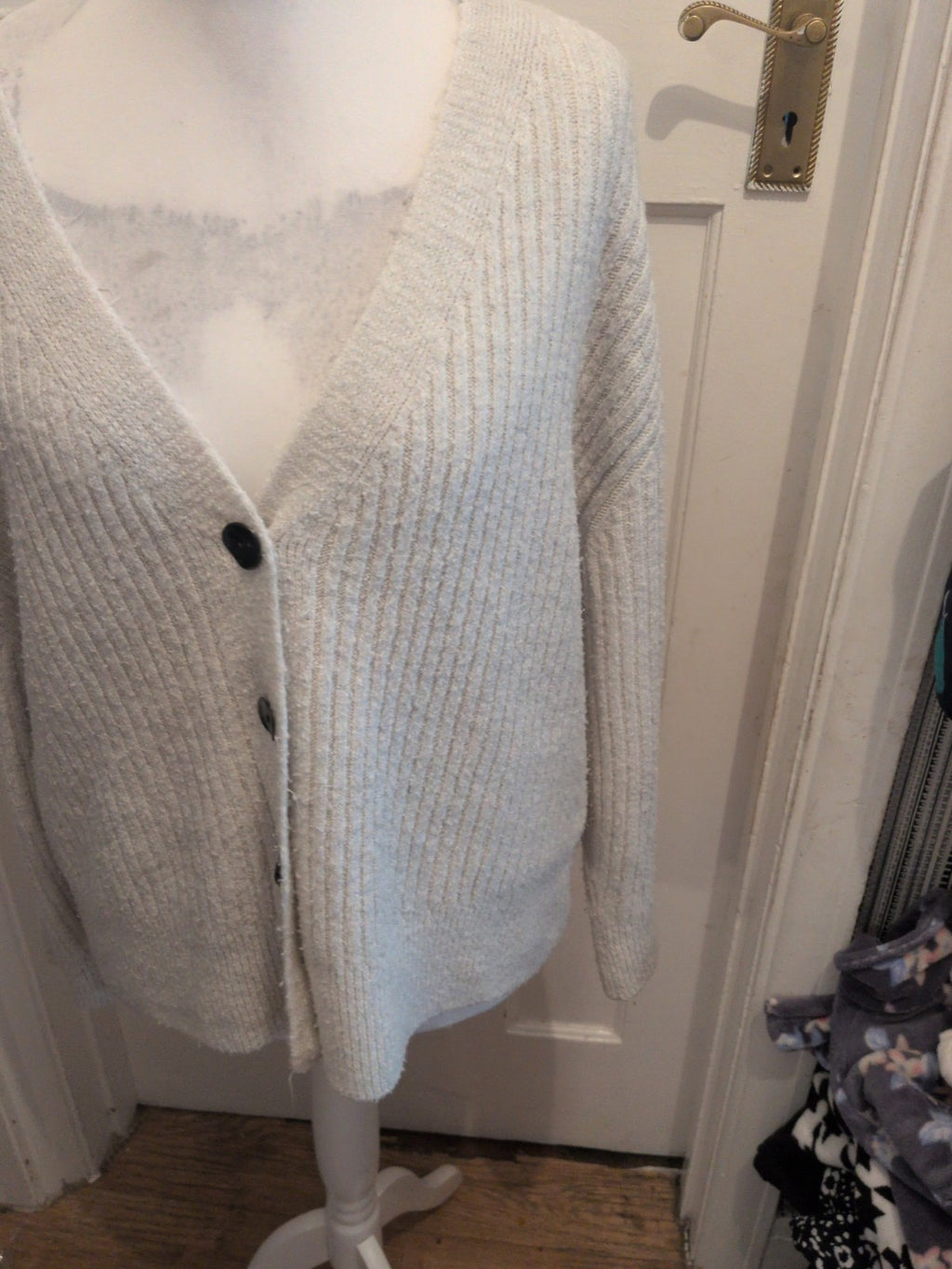 Topshop Small Cream V Neck Buttoned Oversized Cardigan