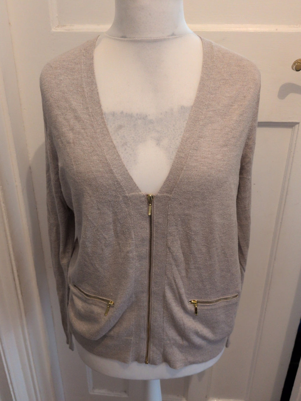 Marks And Spencer 18 Neutral V Neck Semi Zip Rop