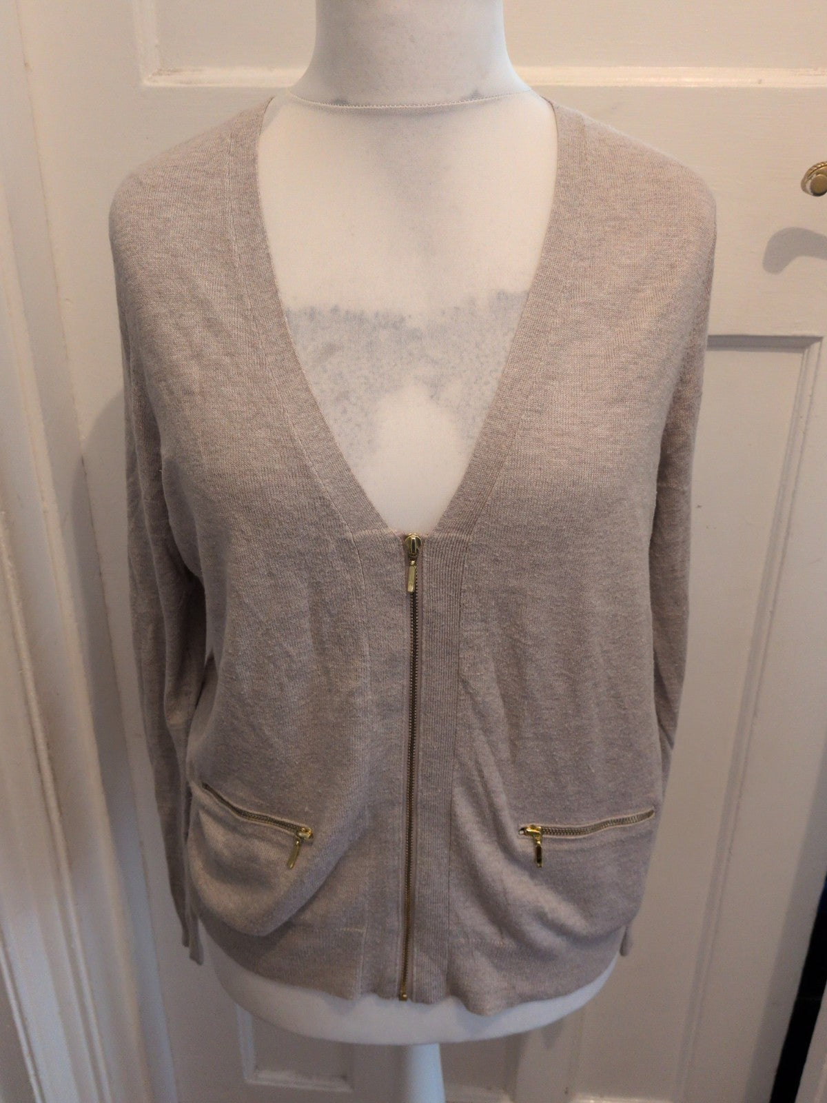 Marks And Spencer 18 Neutral V Neck Semi Zip Rop