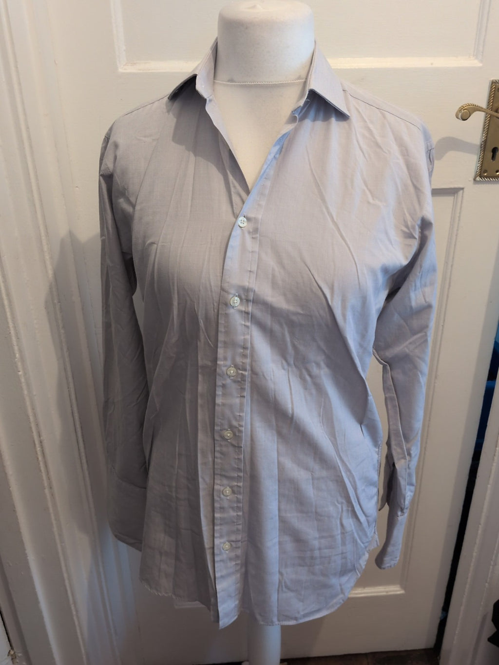 Marks And Spencer Sartorial 14.5 Pale Grey Stone Long Sleeve Shirt Two Fold Yarn