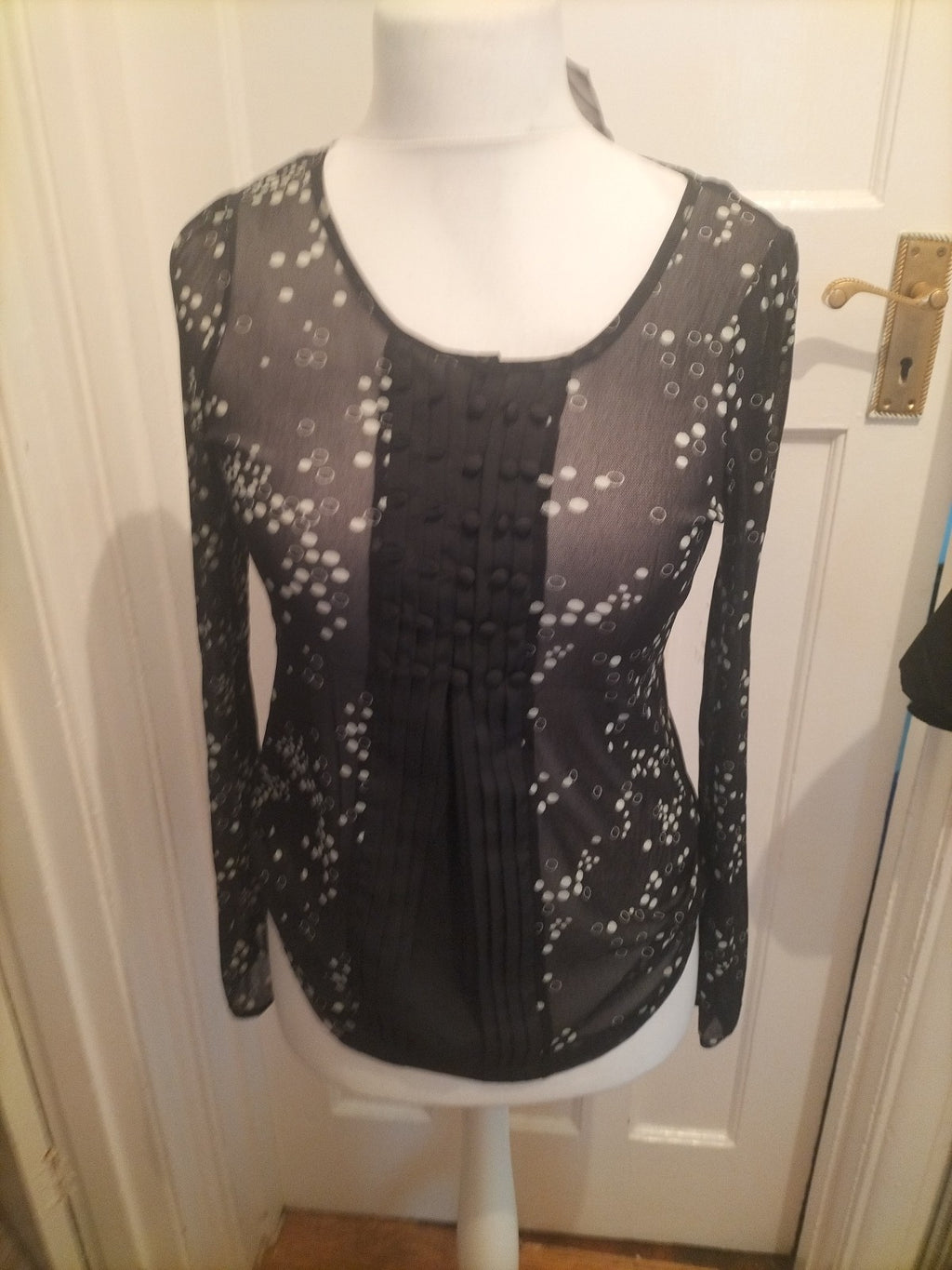 Ladies Next Size 10 Black And White Sheer Long Sleeved Blouse