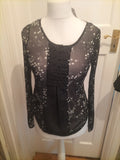 Ladies Next Size 10 Black And White Sheer Long Sleeved Blouse