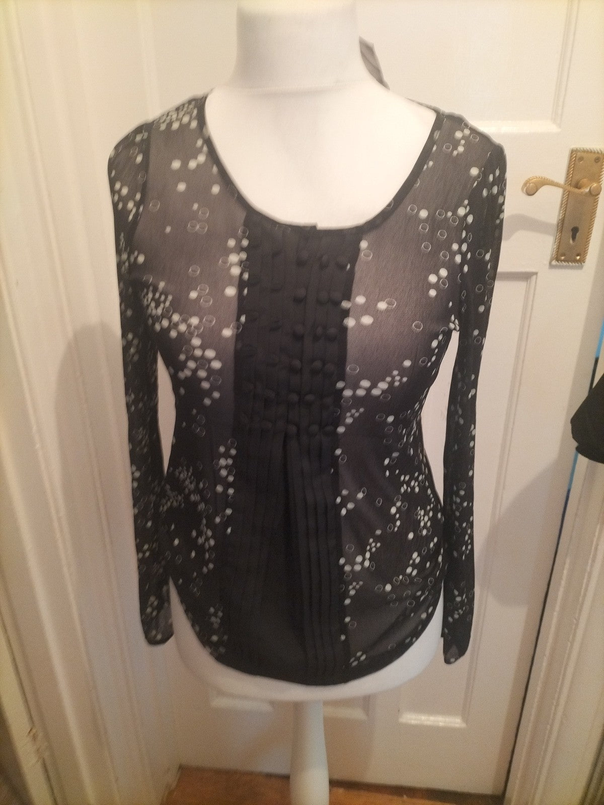 Ladies Next Size 10 Black And White Sheer Long Sleeved Blouse
