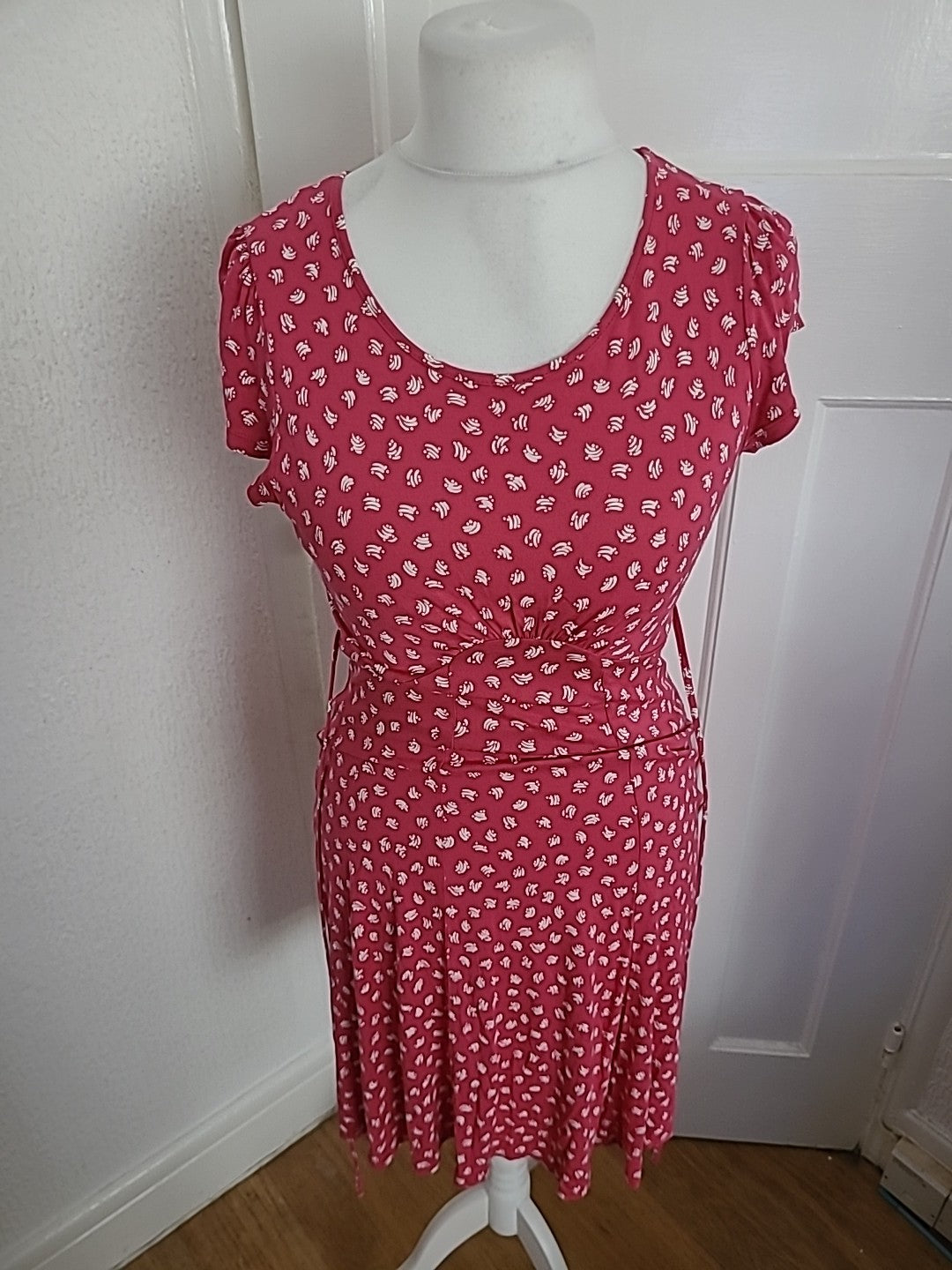 Ladies Next Size 12 Cerise And White Patterned Sleeveless Dress