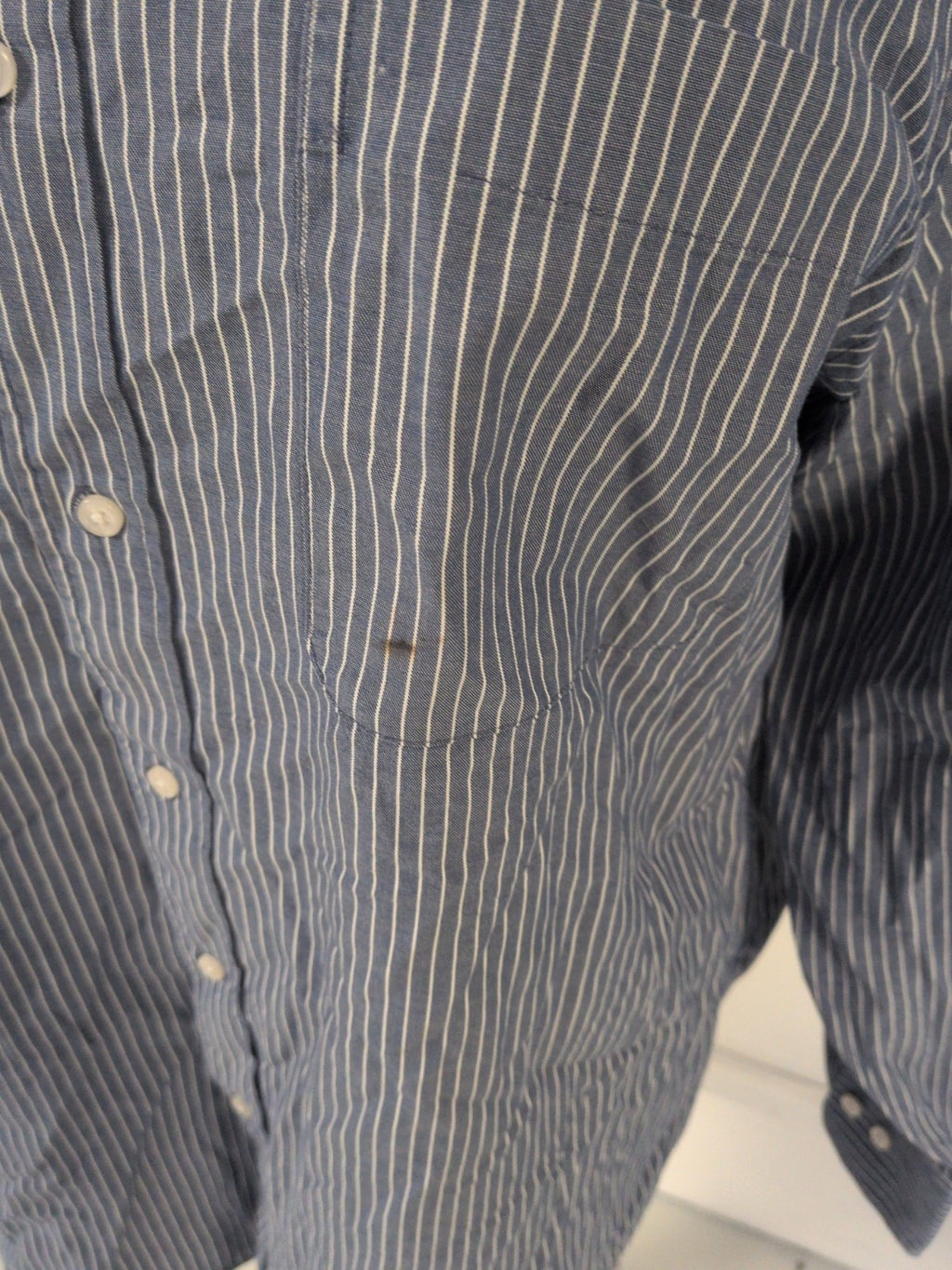 Tommy Hilfiger 16" Large Blue Stripe Long Sleeve Shirt Mark On Pocket