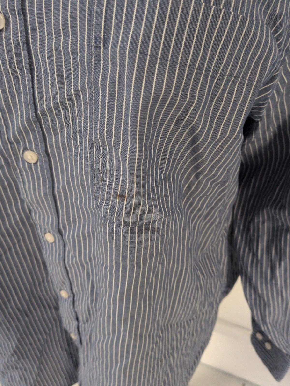 Tommy Hilfiger 16" Large Blue Stripe Long Sleeve Shirt Mark On Pocket