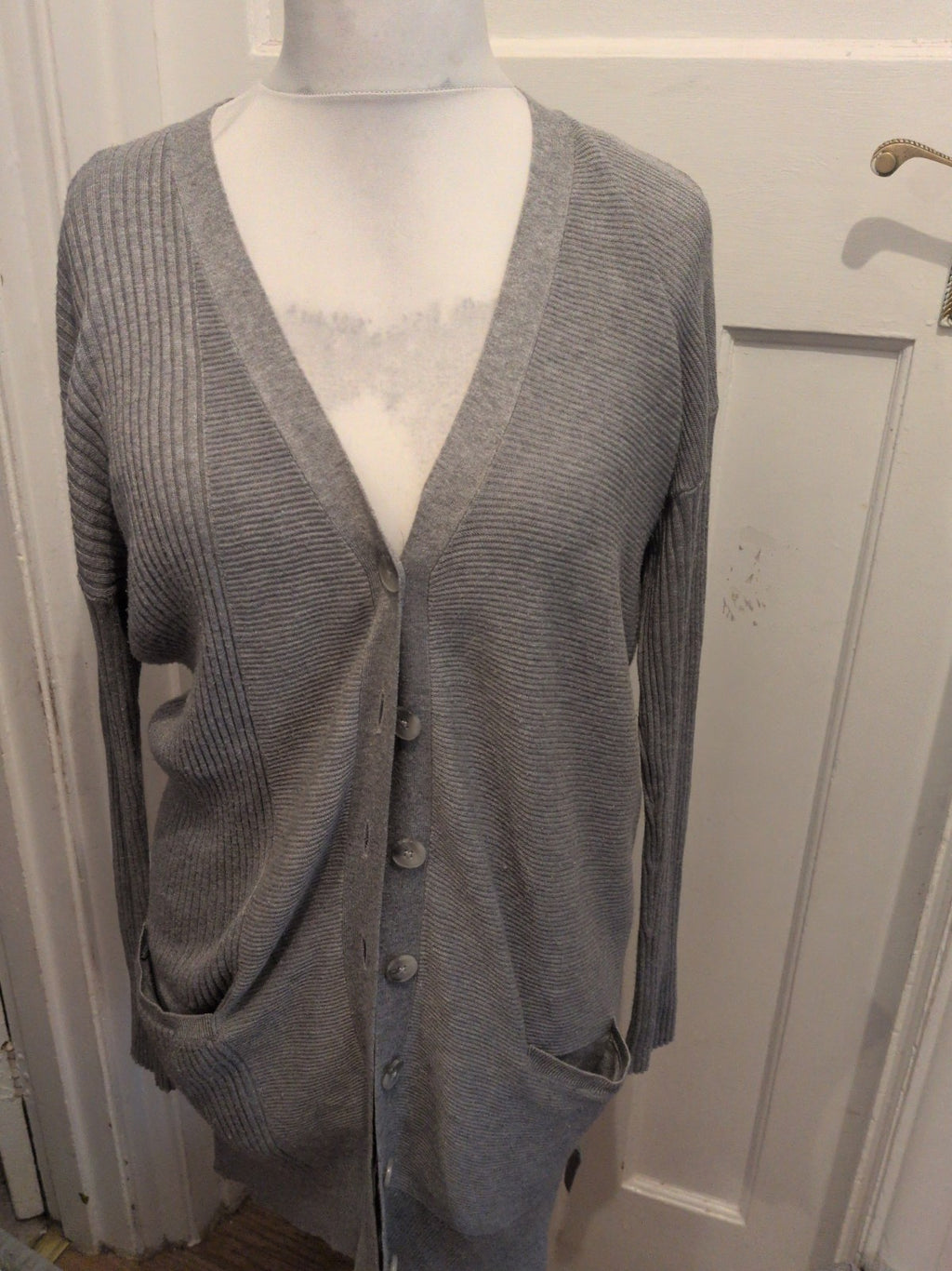 Ladies Next Size 10 Grey Longline Cardigan Buttoned