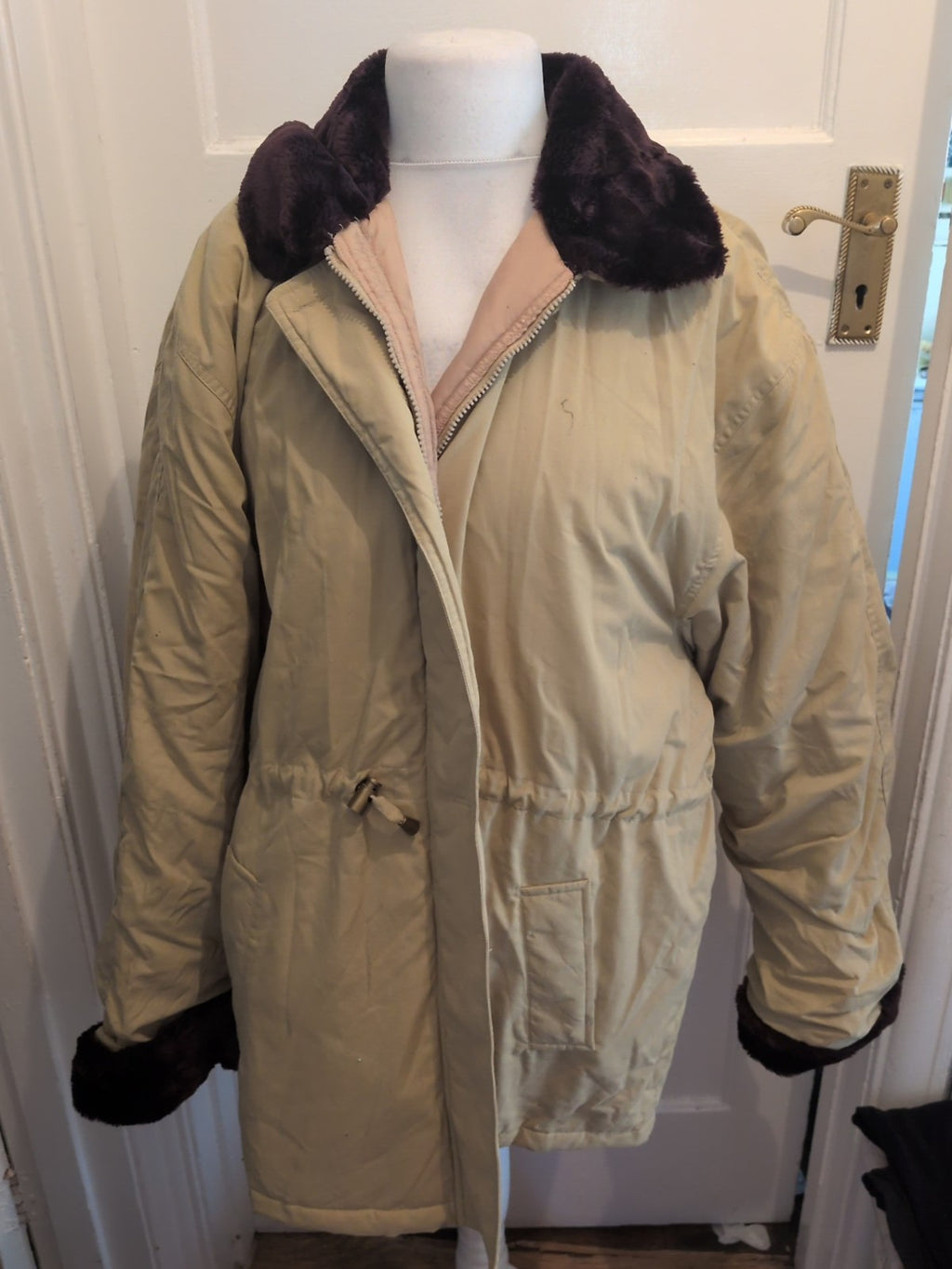 Casual 22-24 Beige With Faux Fur Coat