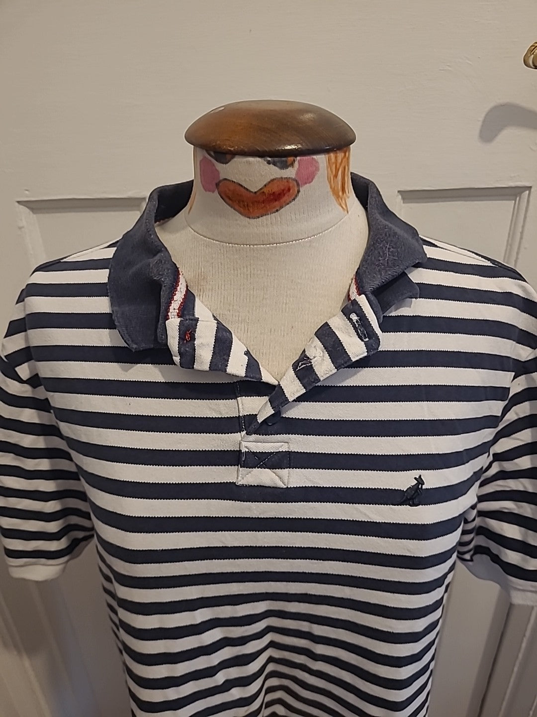Mens Kangol Size XL Navy White Striped Short Sleeved Polo