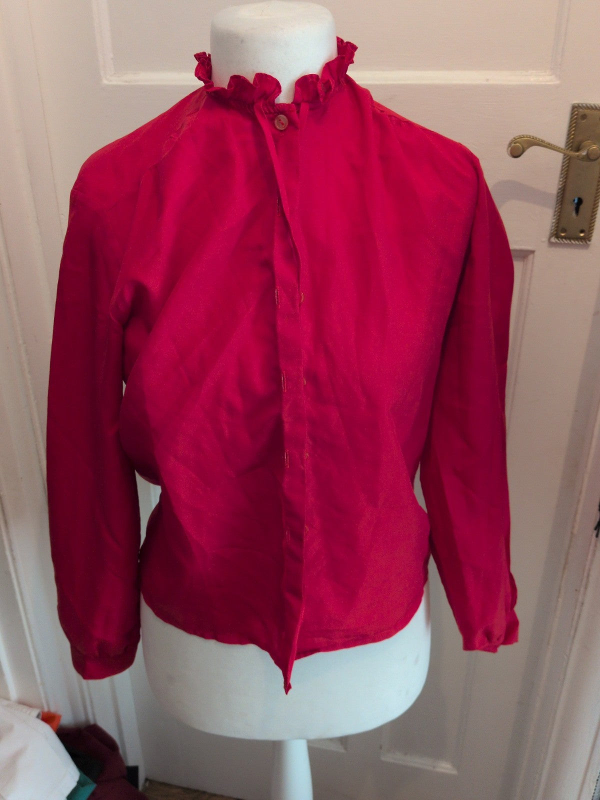 XL Red Long Sleeve Buttoned Blouse