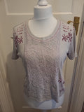 Ladies Size Medium Neutral Short Sleeved Patterned Tshirt