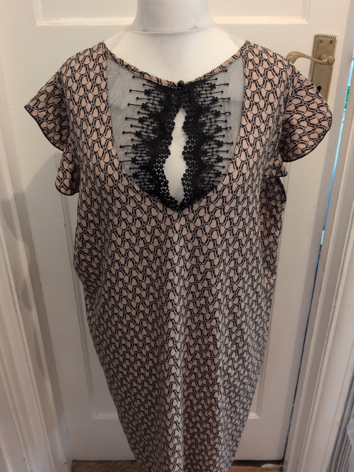 Shein Curve 3XL Pale Brown And Black Short Sleeve Dress