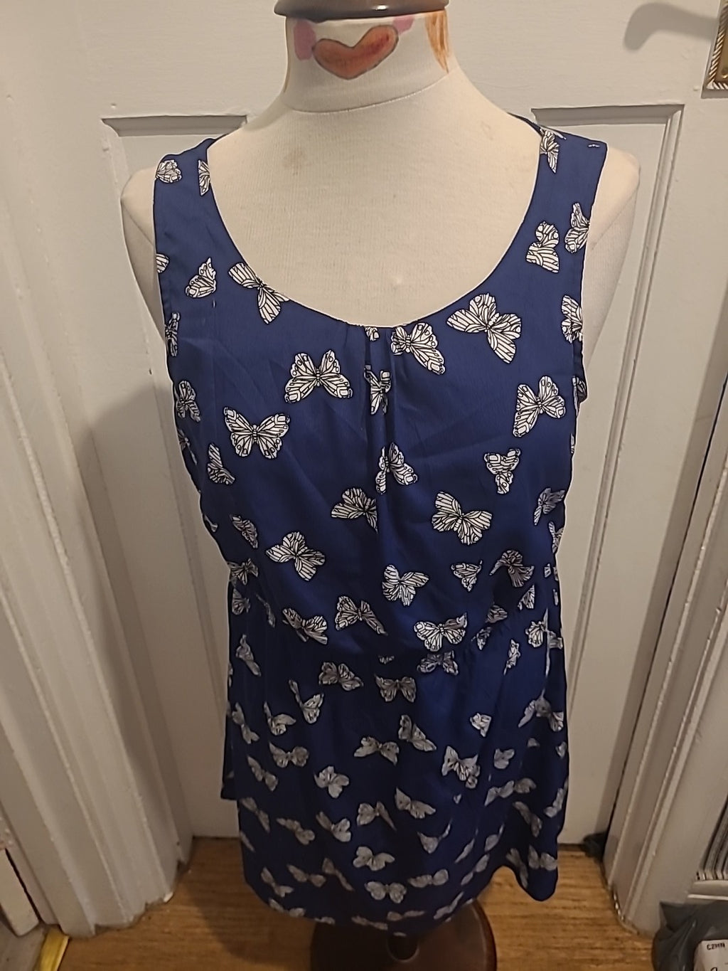 Ladies Papaya Size 12 Blue White Butterfly Sleeveless Dress