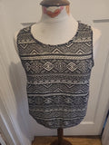 Ladies New Look Size 10 Black Pale Grey Aztec Design Sleeveless Tank Top