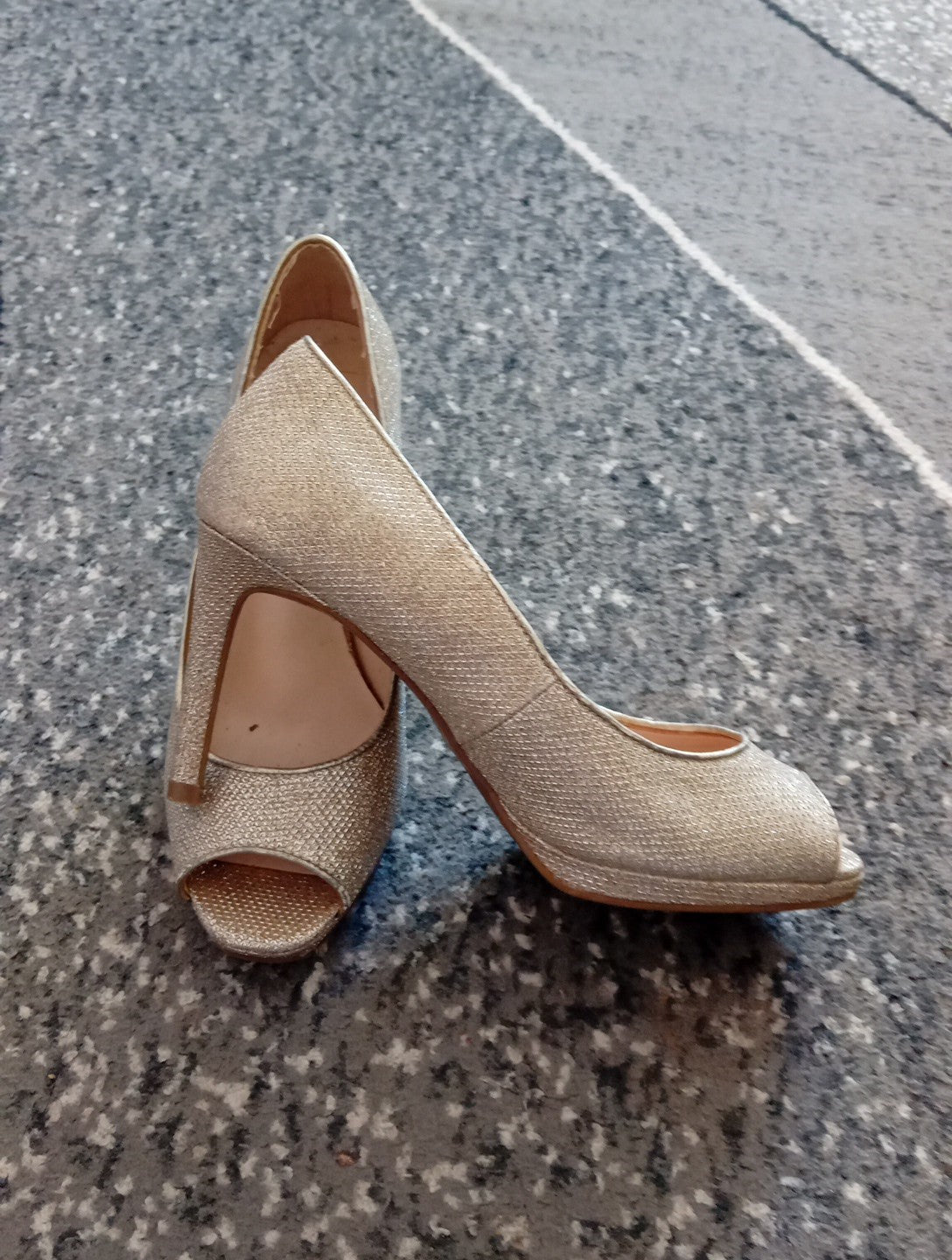 Ladies Gold Sparkling Open Toed Heeled Shoes M&S Size 3 Free Delivery