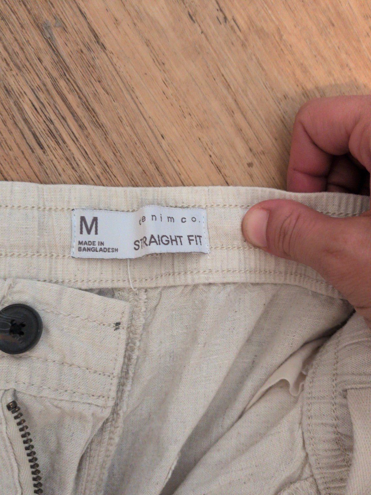 Mens Denim&Co Size Medium Straight Fit Stone Trousers