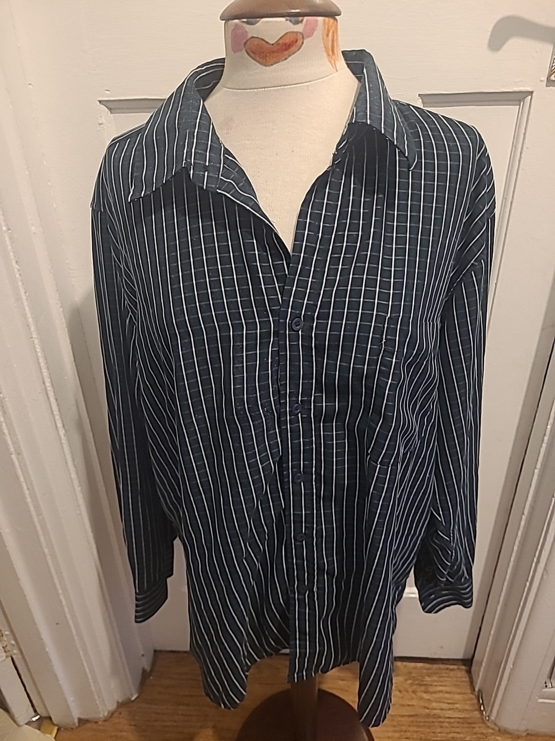 Mens Fiori Size XL Blue And White Check Long Sleeve Shirt