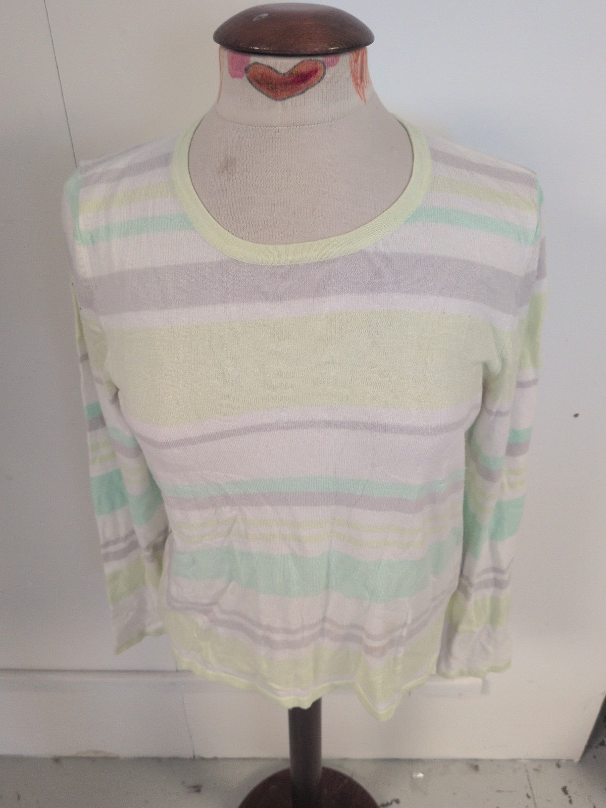 Marks And Spencer 14 Pale Greens And White Long Sleeve Blouse