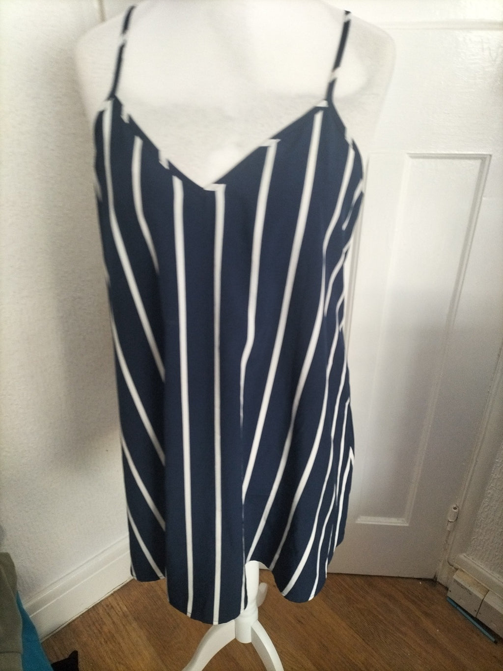 Ladies Shein Size Large Navy Striped Sleeveless Blouse