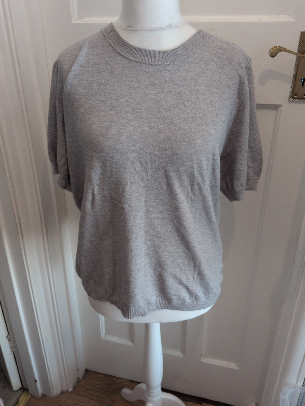 Medium Grey Short Sleeve Rayon Mix T-shirt Blouse