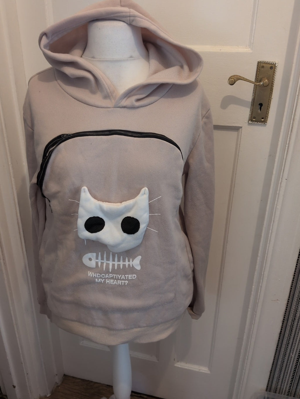 Large Beige Face Pattern Pullover Hoodie