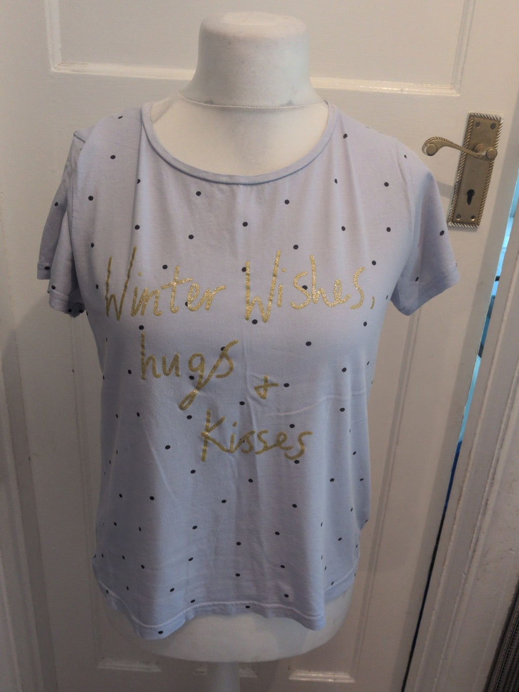 George 12-14 Pale Blue Spot Winter Wishes Pyjama Top