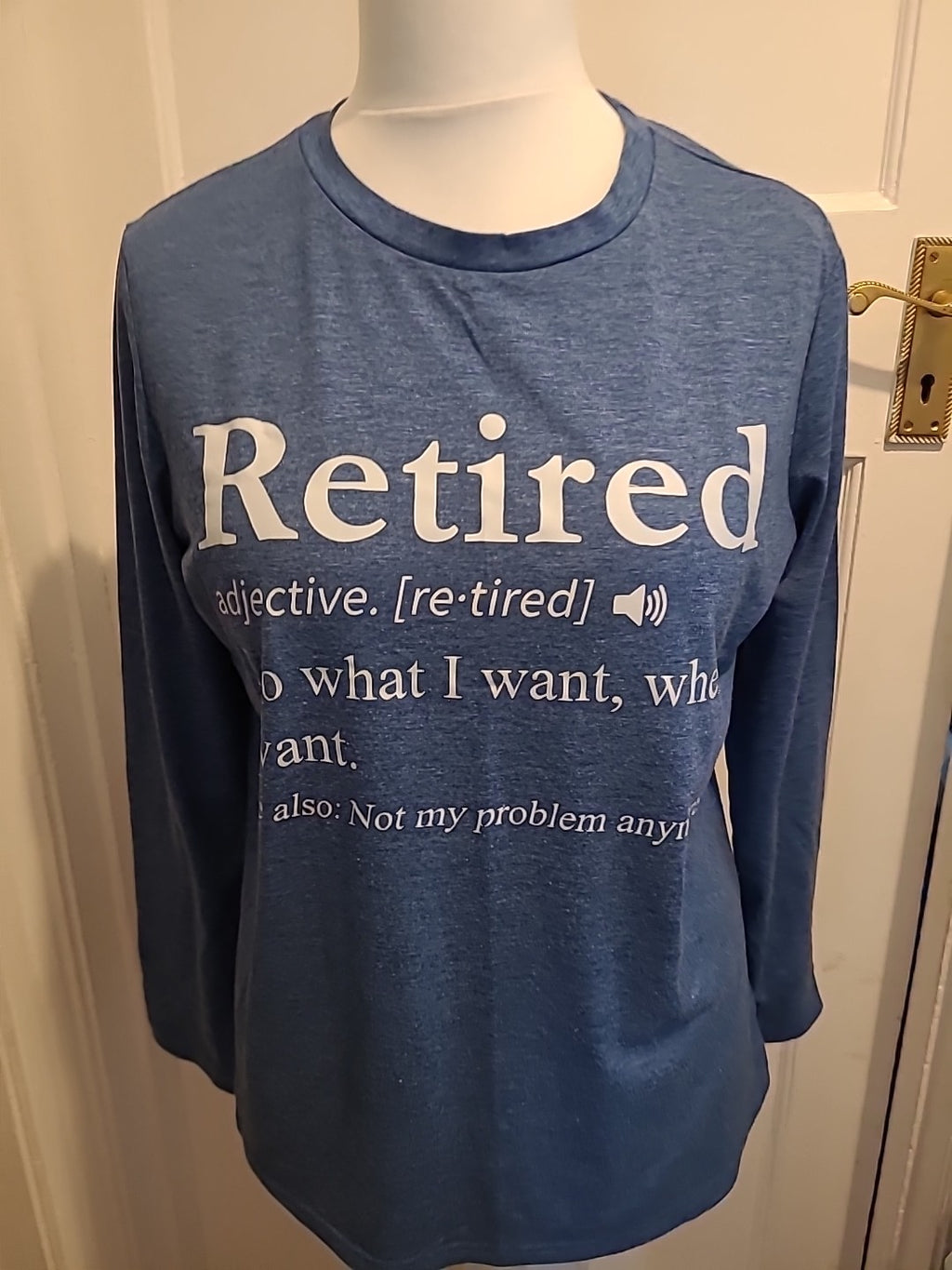 Ladies Large Blue Slogen Long Sleeve T-shirt